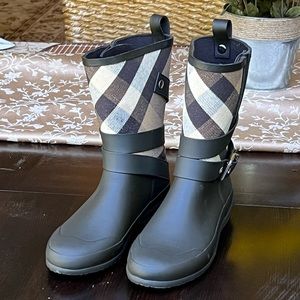Burberry New Women Rainboots charcoal Clemence Mixed Media, Authentic